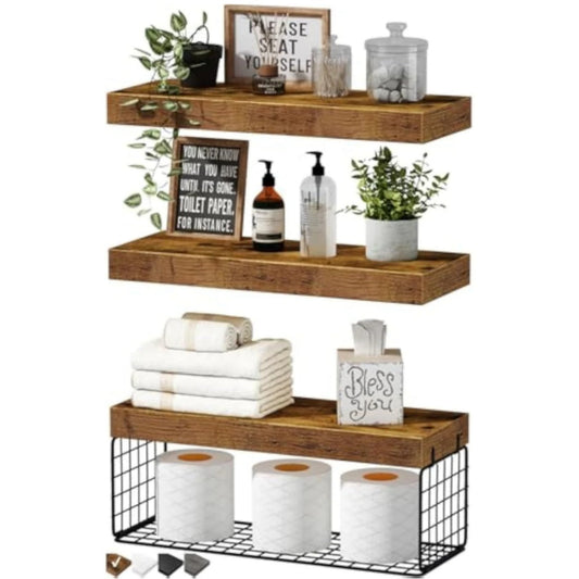 QEEIG Bathroom Shelves - Wall Mounted Floating Shelves Toilet Paper Storage Rack