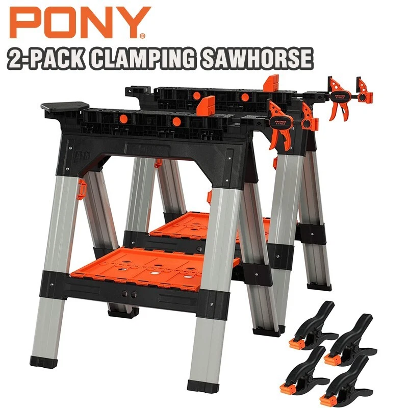 2-Pack Clamping Sawhorses, 1200 LBS Load Capacity