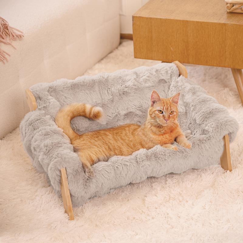Elevated Pet Couch Bed, Wooden Cat and Small Dog Sofa