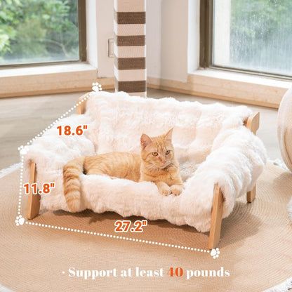 Elevated Pet Couch Bed, Wooden Cat and Small Dog Sofa