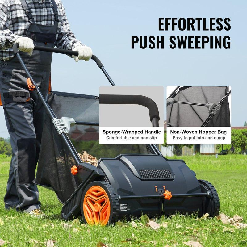 VEVOR 21-Inch Push Lawn Sweeper with 3.5 cu ft Hopper Bag.
