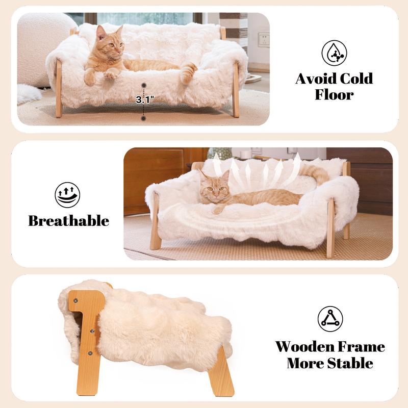Elevated Pet Couch Bed, Wooden Cat and Small Dog Sofa