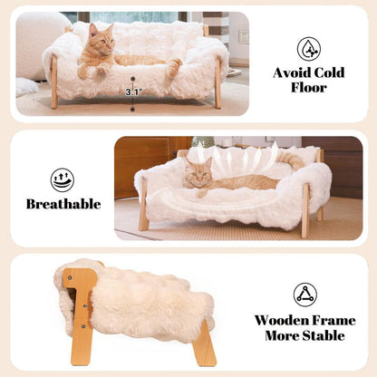 Elevated Pet Couch Bed, Wooden Cat and Small Dog Sofa
