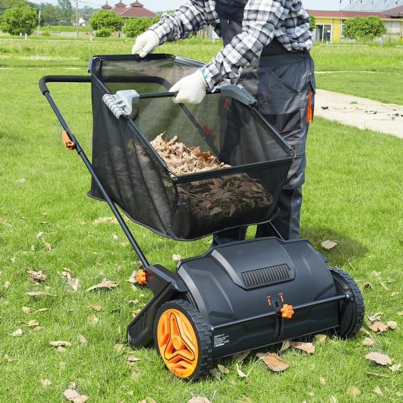 VEVOR 21-Inch Push Lawn Sweeper with 3.5 cu ft Hopper Bag.