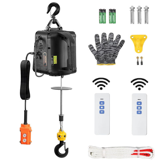 VEVOR 3-in-1 Electric Hoist Winch – 1100 lbs, 1500W, Portable with Remote Control & Overload Protection