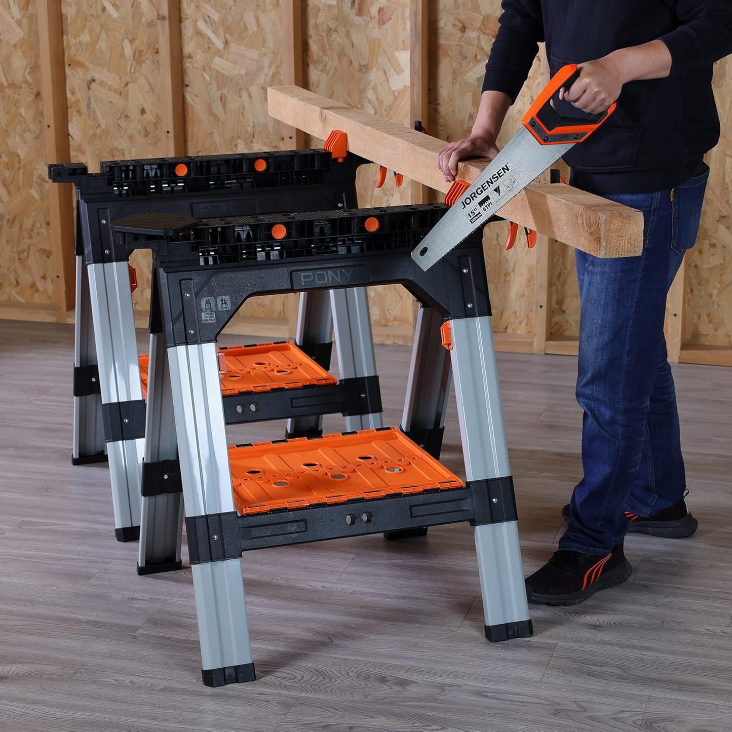 2-Pack Clamping Sawhorses, 1200 LBS Load Capacity