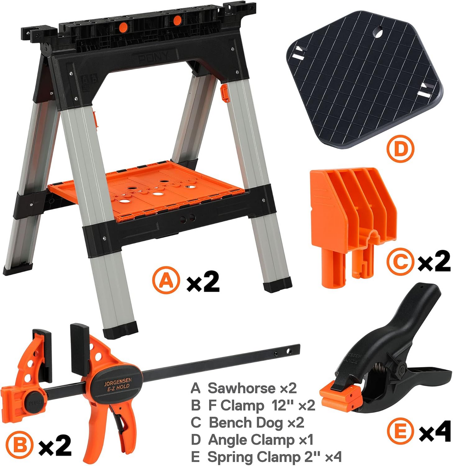 2-Pack Clamping Sawhorses, 1200 LBS Load Capacity