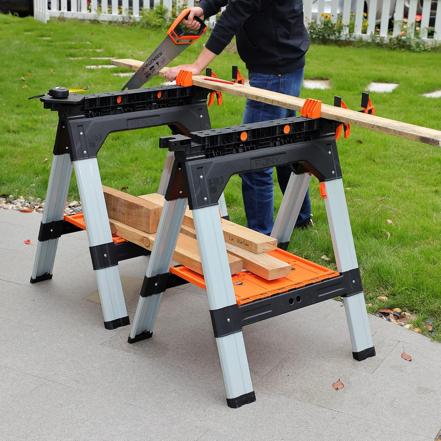 2-Pack Clamping Sawhorses, 1200 LBS Load Capacity