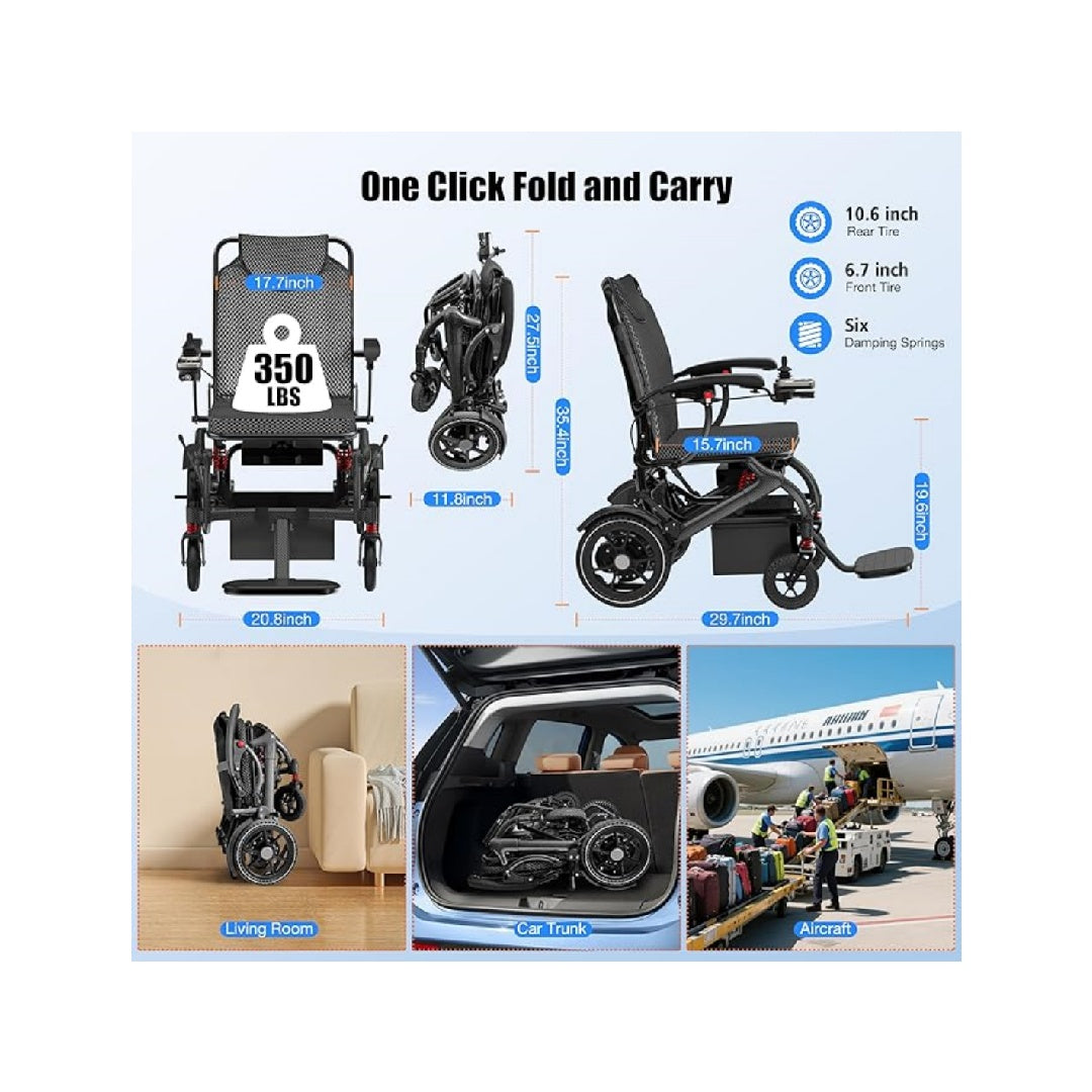 Adult Power Wheelchair, Supports 350 lbs, Airline Approved, 500W Brushless Motor