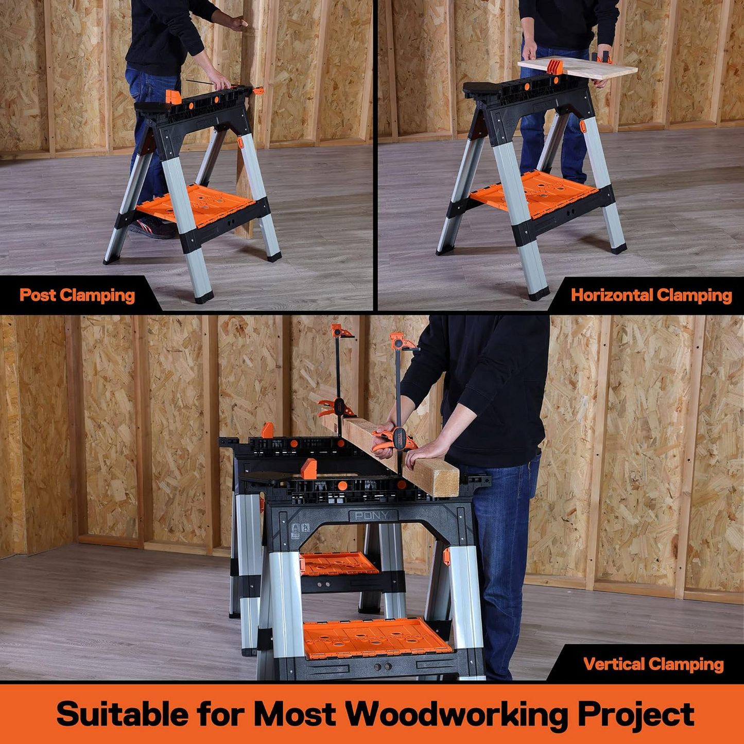 2-Pack Clamping Sawhorses, 1200 LBS Load Capacity