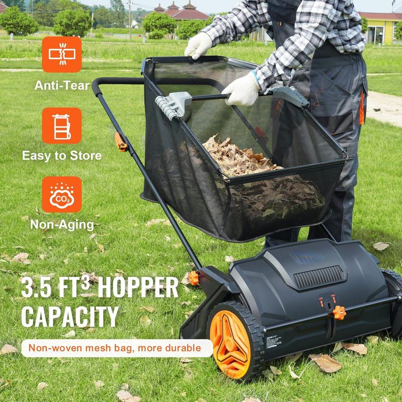 VEVOR 21-Inch Push Lawn Sweeper with 3.5 cu ft Hopper Bag.