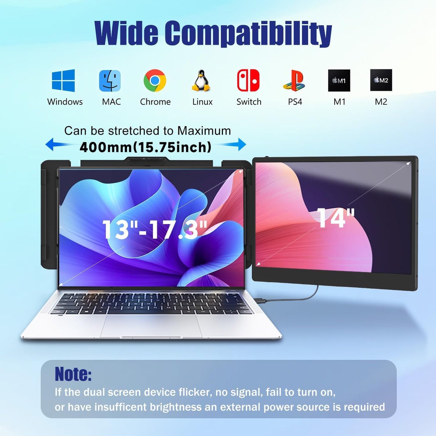 "14" FHD Portable Laptop Monitor – USB-C/HDMI, Plug & Play for PC/Mac/PS5"