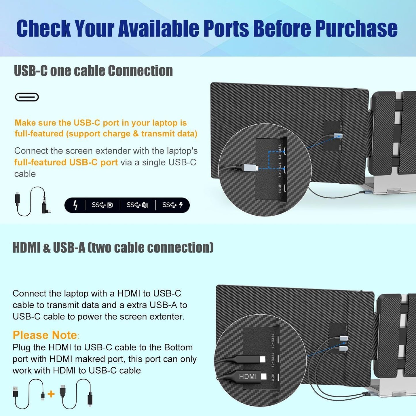 "14" FHD Portable Laptop Monitor – USB-C/HDMI, Plug & Play for PC/Mac/PS5"