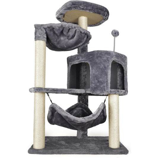 YUNIQUE Cat Tree with Cat Condo Scratch Posts Scratch Tablet and Big Hammock, (60.2‘’ Coffee)