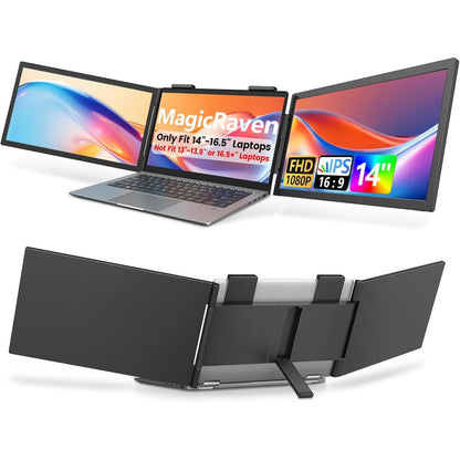 14" Dual Laptop Screen Extender – Portable 1080P IPS Triple Monitor, Plug & Play