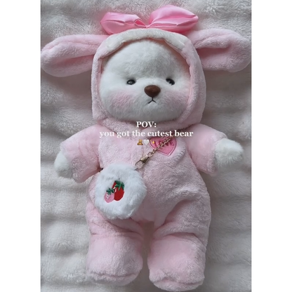 Pink Furry Dino Bear | Handmade Jointed Teddy Bear Gift